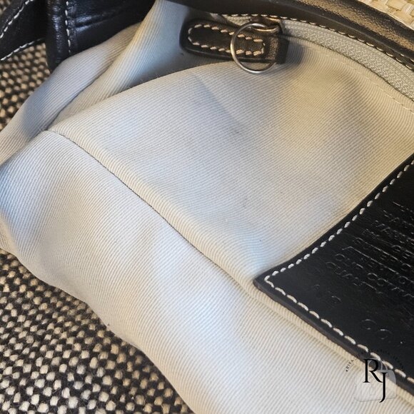 Coach Vintage Straw Tote – Black Leather Trim with Turnlock - Picture 14 of 16